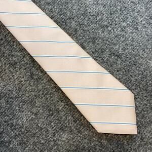 Vintage Lilly Dache Mens Pink White Blue Diagonal Stripe Neck Tie